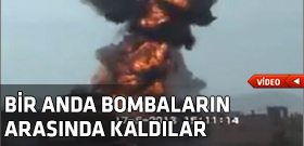 Hava bombardımanı otomobilde yakaladı